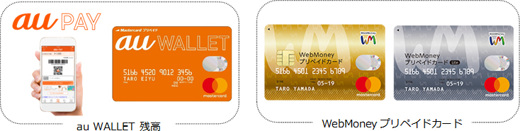 「au WALLET 残高」「WebMoneyプリペイドカード」