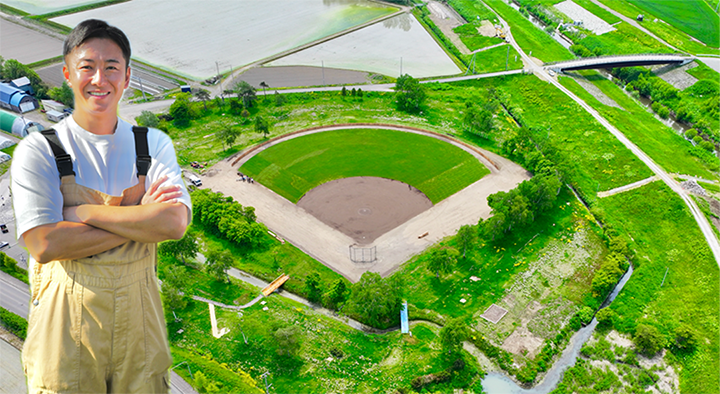 斎藤佑樹氏と、野球場のイメージ
